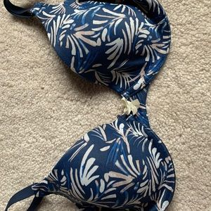 Blue Bra with Palm Tree Graphics